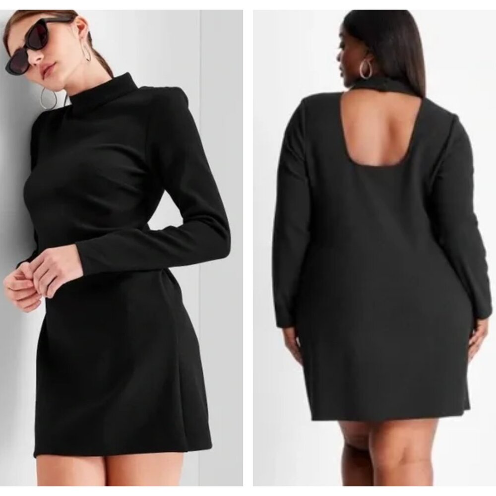 NWT - Future Collective Kahlana Brown long sleeve mock neck open back dress - M